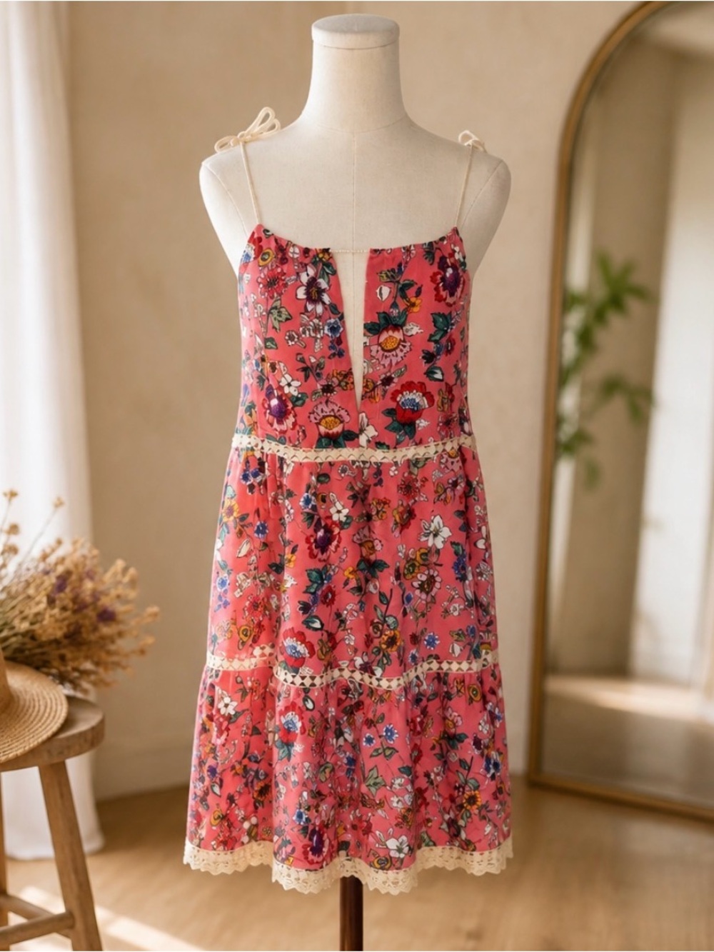 Vera Bradley Coral Pink Floral Tie-Shoulder Dress S/M